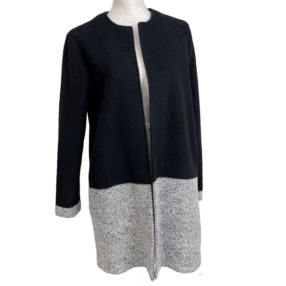 Tahari Jackets & Blazers - Tahari Wool Cardigan Jacket Colorblock Duster Jacket Black Grey Stripe Medium